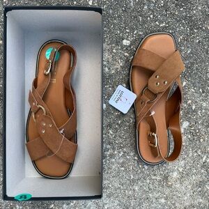 Lottini genuine leather Italy suede sandals brown crisscross buckle strap 8.5